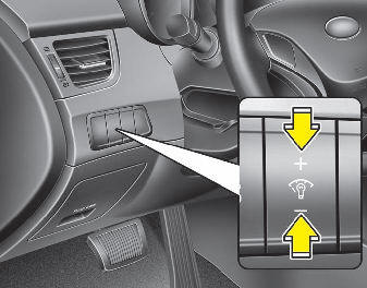 Hyundai Elantra: Instrument panel illumination. When the vehicles parking lights or headlights are on, press the upper or lower