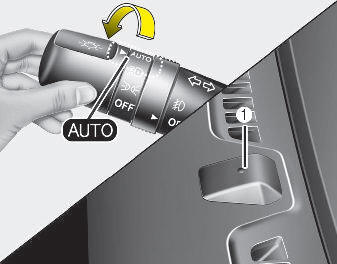 Hyundai Elantra: Lighting control. When the light switch is in the AUTO light position, the taillights and headlights