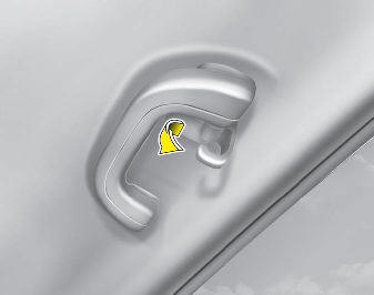 Hyundai Elantra: Clothes hanger (if equipped). To use the hanger, pull down the upper portion of hanger.