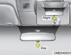 Hyundai Elantra: Inside rearview mirror. Make this adjustment before you start driving and while the day/night lever is