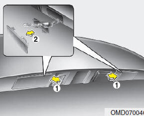 Hyundai Elantra: License plate light bulb replacement. 1. Remove the cover by pressing it as direction of the arrows.
