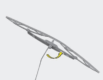 Hyundai Elantra: Blade replacement. 1. Raise the wiper arm and turn the wiper blade assembly to expose the plastic
