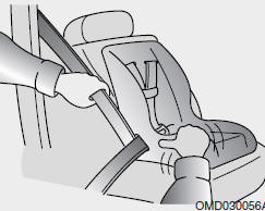 Hyundai Elantra: Using a child restraint system. 5. Remove as much slack from the belt as possible by pushing down on the child